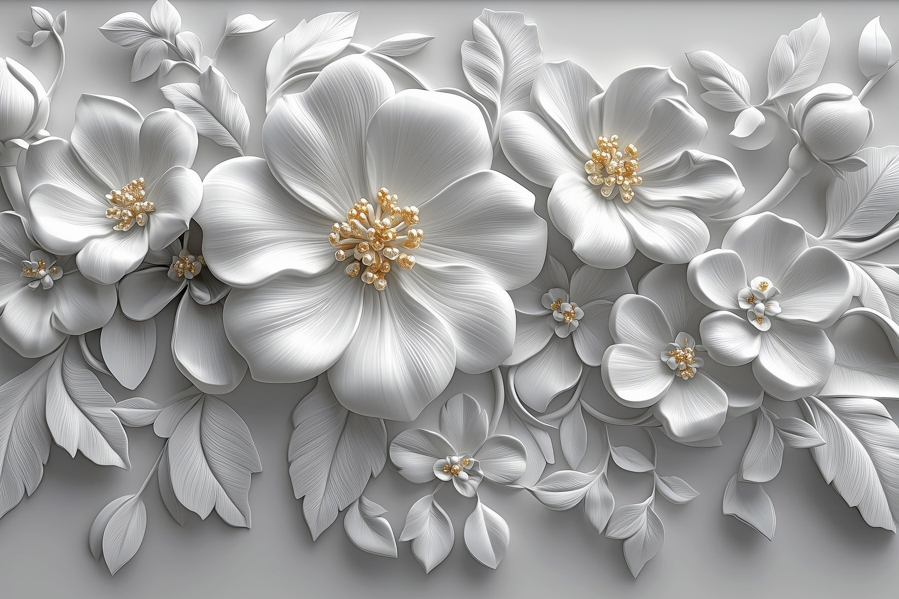 White flowers and leaves