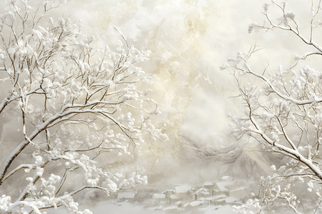 Snow covered trees in a snowy landscape Snow covered trees in a snowy landscape