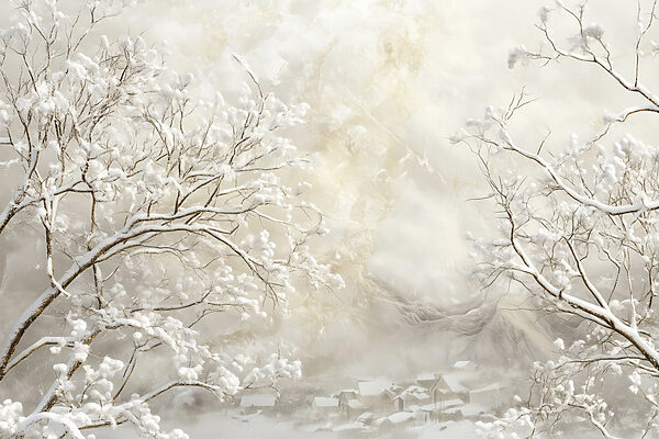 Snow covered trees in a snowy landscape Snow covered trees in a snowy landscape