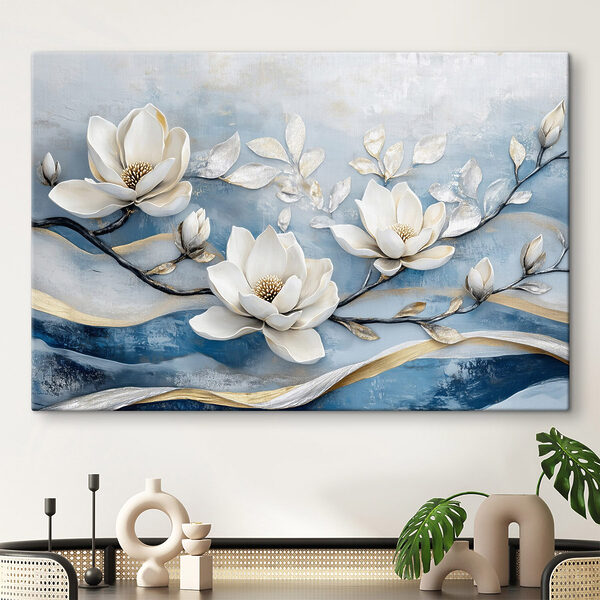 White flowers on a blue background White flowers on a blue background