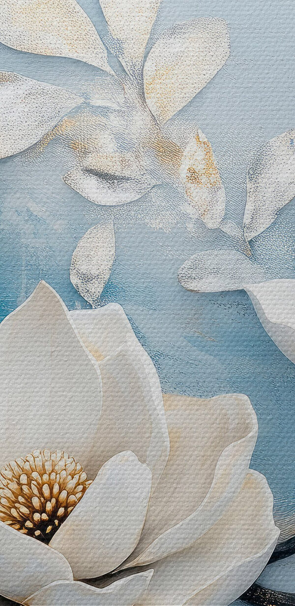 White flowers on a blue background White flowers on a blue background