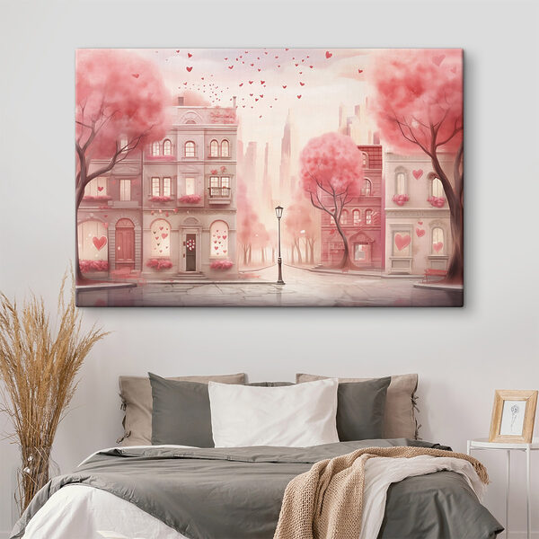 Pink trees with hearts falling from the sky Pink trees with hearts falling from the sky