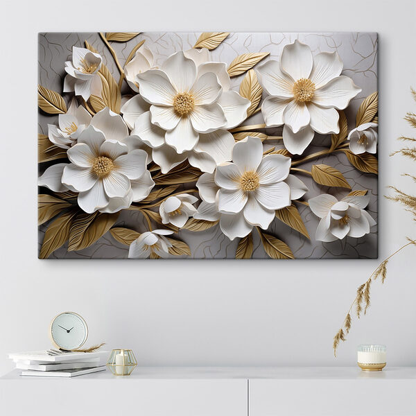 Quadri Quadri Composizione di fiori bianchi e foglie (COD: s43330)