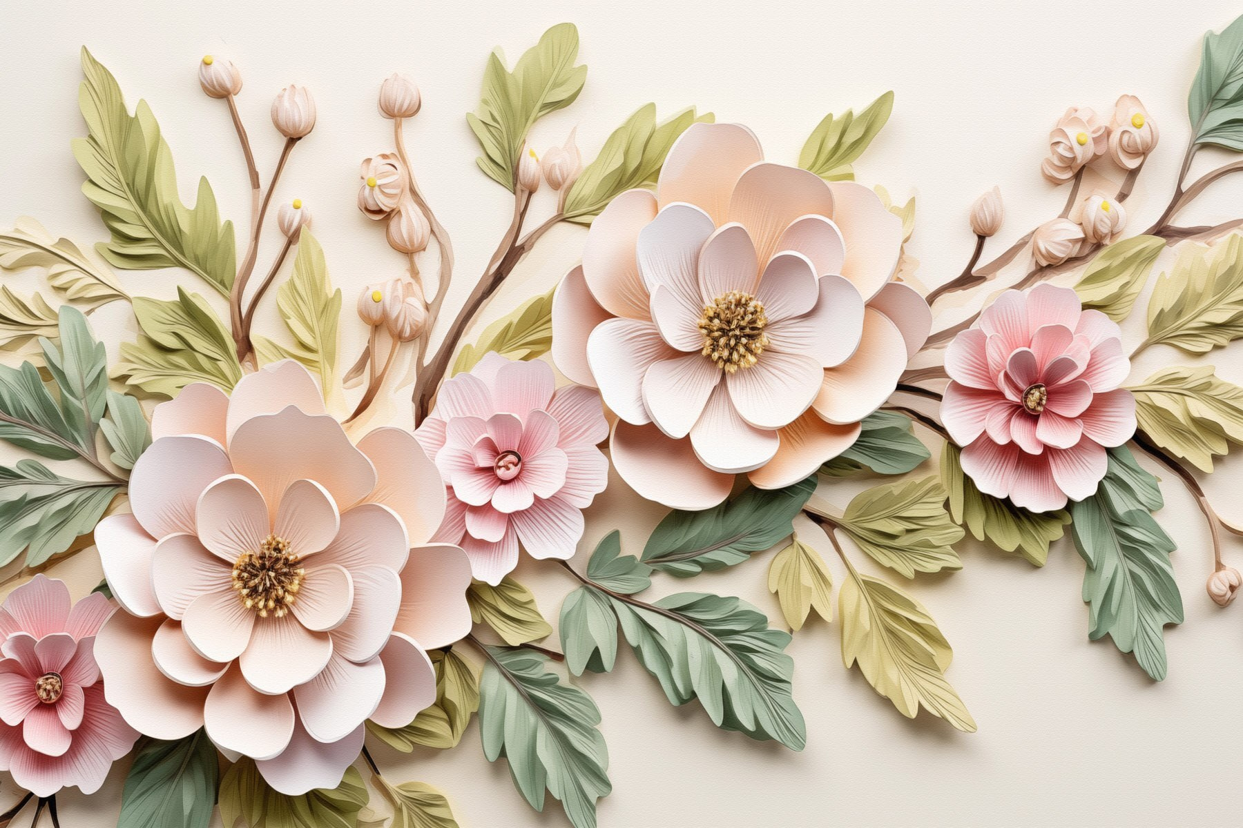 Paper flowers and leaves