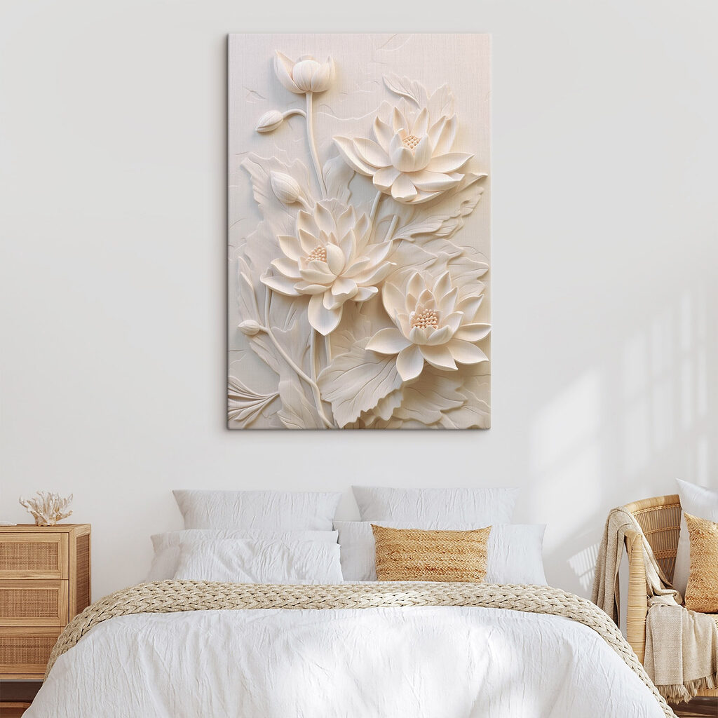 White flower carving on a wall White flower carving on a wall