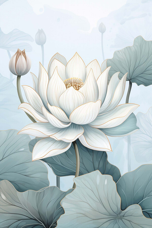 White flower with green leaves