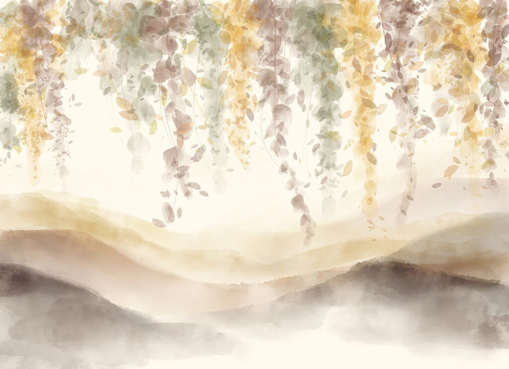 Pittura di un paesaggio con foglie dal soffitto Pittura di un paesaggio con foglie dal soffitto