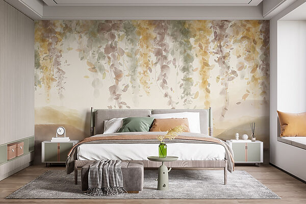 Pittura di un paesaggio con foglie dal soffitto Pittura di un paesaggio con foglie dal soffitto