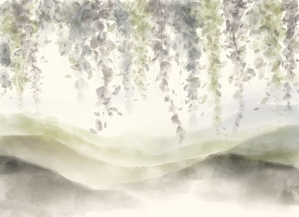 Pittura di un paesaggio con foglie dal soffitto Pittura di un paesaggio con foglie dal soffitto