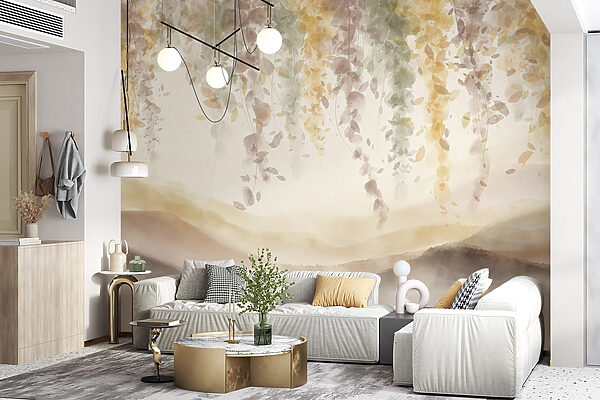 Pittura di un paesaggio con foglie dal soffitto Pittura di un paesaggio con foglie dal soffitto