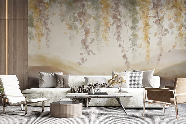Pittura di un paesaggio con foglie dal soffitto Pittura di un paesaggio con foglie dal soffitto