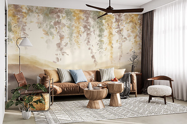 Pittura di un paesaggio con foglie dal soffitto Pittura di un paesaggio con foglie dal soffitto