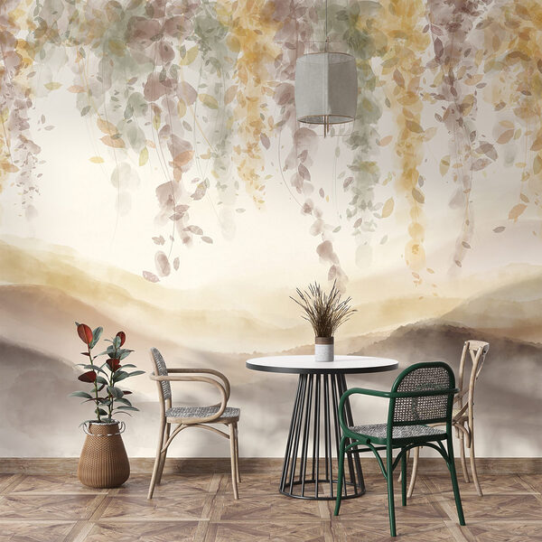 Pittura di un paesaggio con foglie dal soffitto Pittura di un paesaggio con foglie dal soffitto
