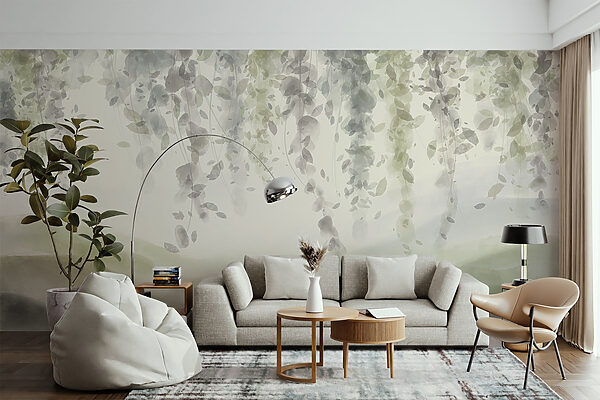Pittura di un paesaggio con foglie dal soffitto Pittura di un paesaggio con foglie dal soffitto