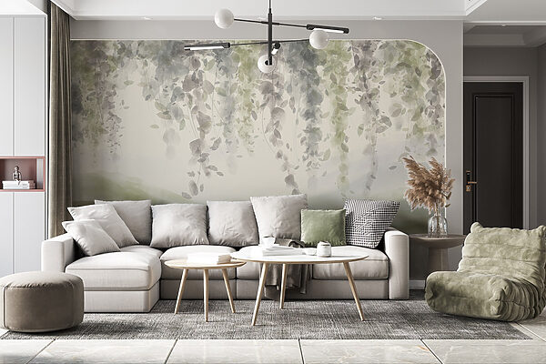 Pittura di un paesaggio con foglie dal soffitto Pittura di un paesaggio con foglie dal soffitto