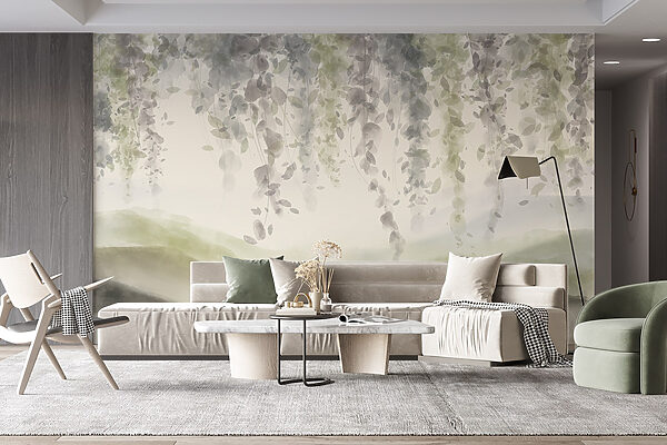 Pittura di un paesaggio con foglie dal soffitto Pittura di un paesaggio con foglie dal soffitto