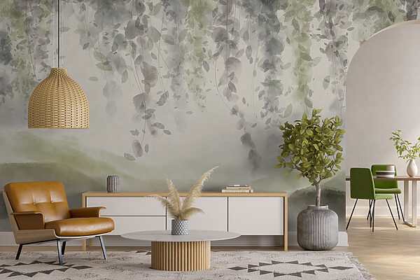 Pittura di un paesaggio con foglie dal soffitto Pittura di un paesaggio con foglie dal soffitto
