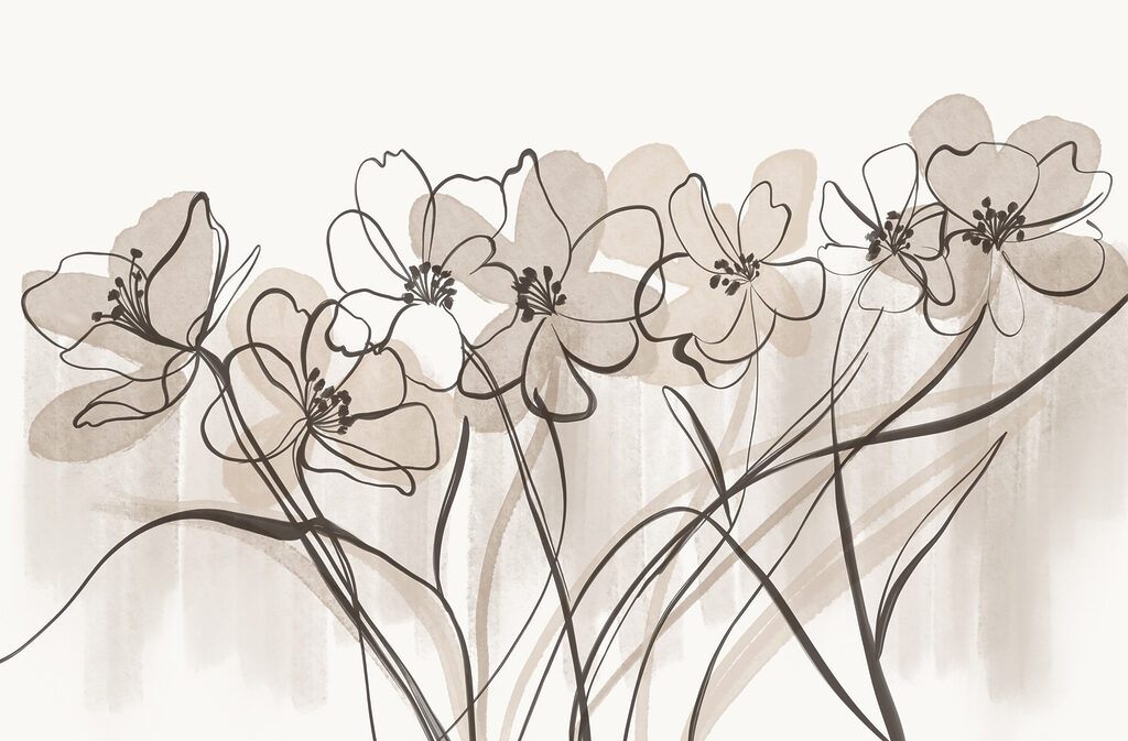 Linea di fiori su sfondo bianco Linea di fiori su sfondo bianco