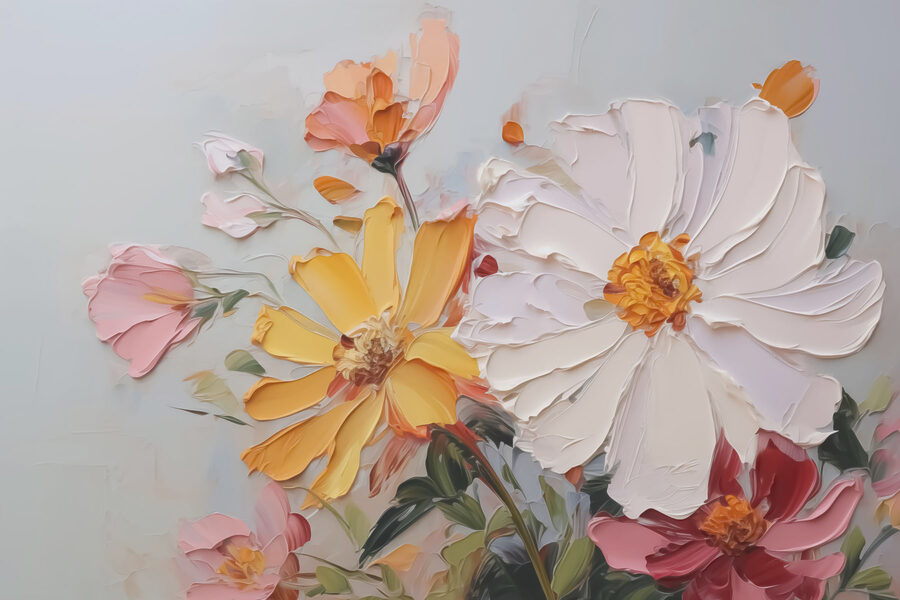 Pittura di fiori su una superficie bianca