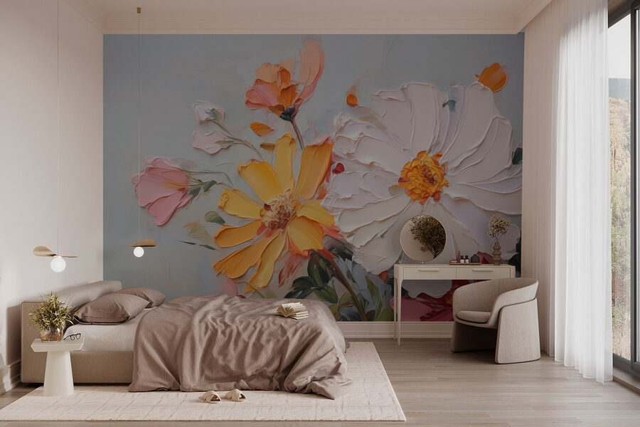 Pittura di fiori su una superficie bianca