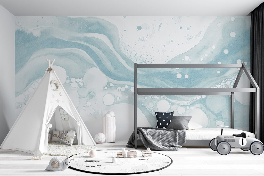 White and blue watercolor painting