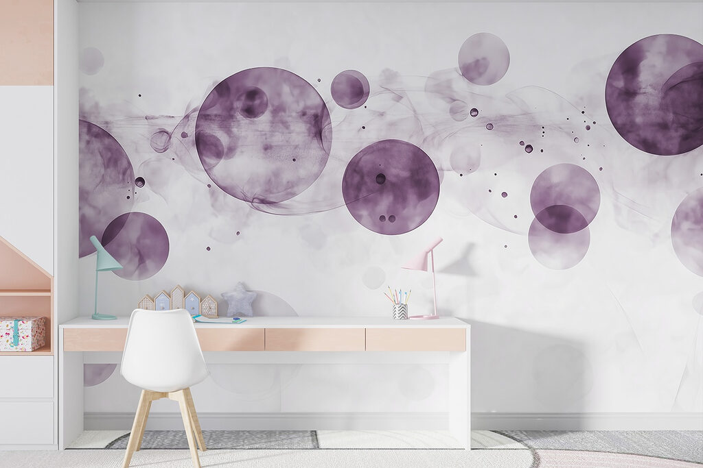 Purple circles and smoke on a white background