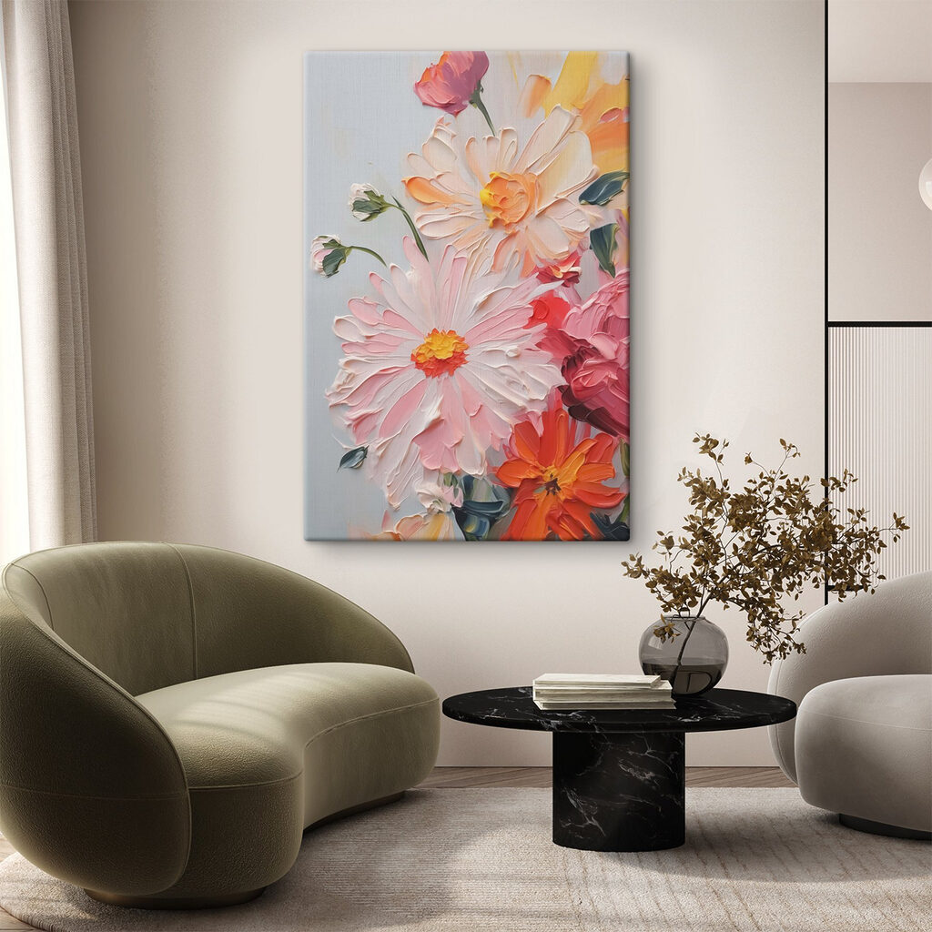 Painting of flowers on a white surface