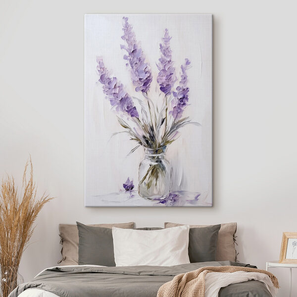 Quadri Quadri Dipinto raffigurante fiori viola in un vaso di vetro (COD: s43344)