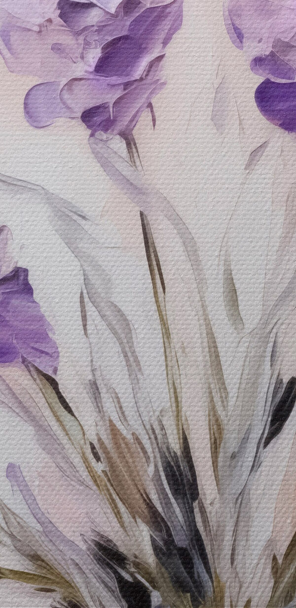 Painting of purple flowers in a glass vase Painting of purple flowers in a glass vase