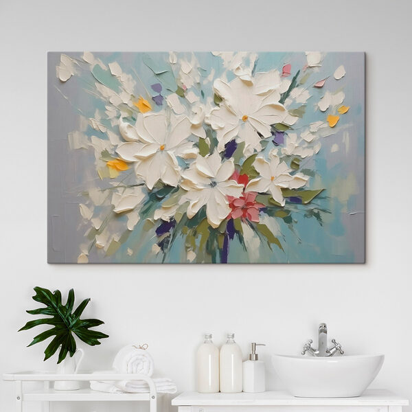 Painting of flowers on a blue surface Painting of flowers on a blue surface