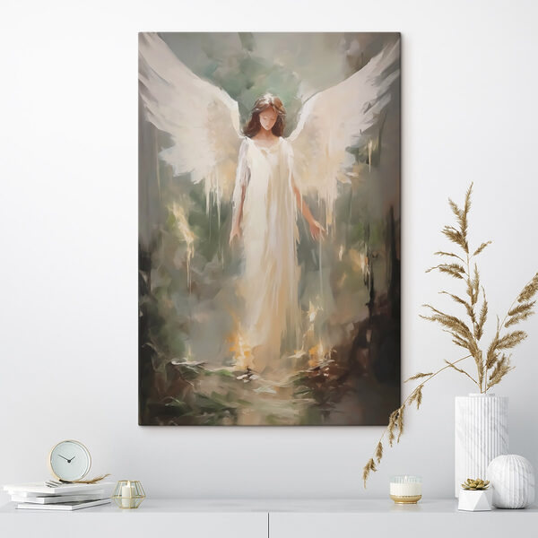 Dipinto raffigurante una donna in abito bianco con le ali Quadri Dipinto raffigurante una donna in abito bianco con le ali