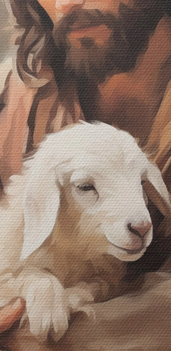 Painting of a man holding a lamb Painting of a man holding a lamb