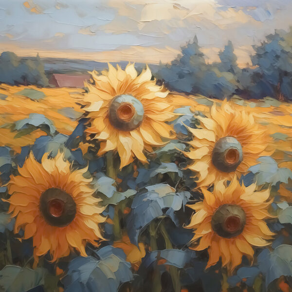 Painting of sunflowers in a field Painting of sunflowers in a field