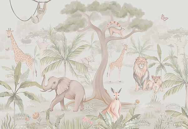 Carta da parati con animali e alberi Carta da parati con animali e alberi