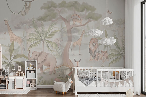Carta da parati con animali e alberi Carta da parati con animali e alberi
