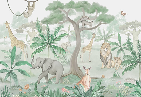 Carta da parati con animali e alberi Carta da parati con animali e alberi