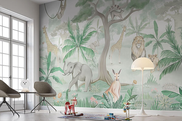 Carta da parati con animali e alberi Carta da parati con animali e alberi
