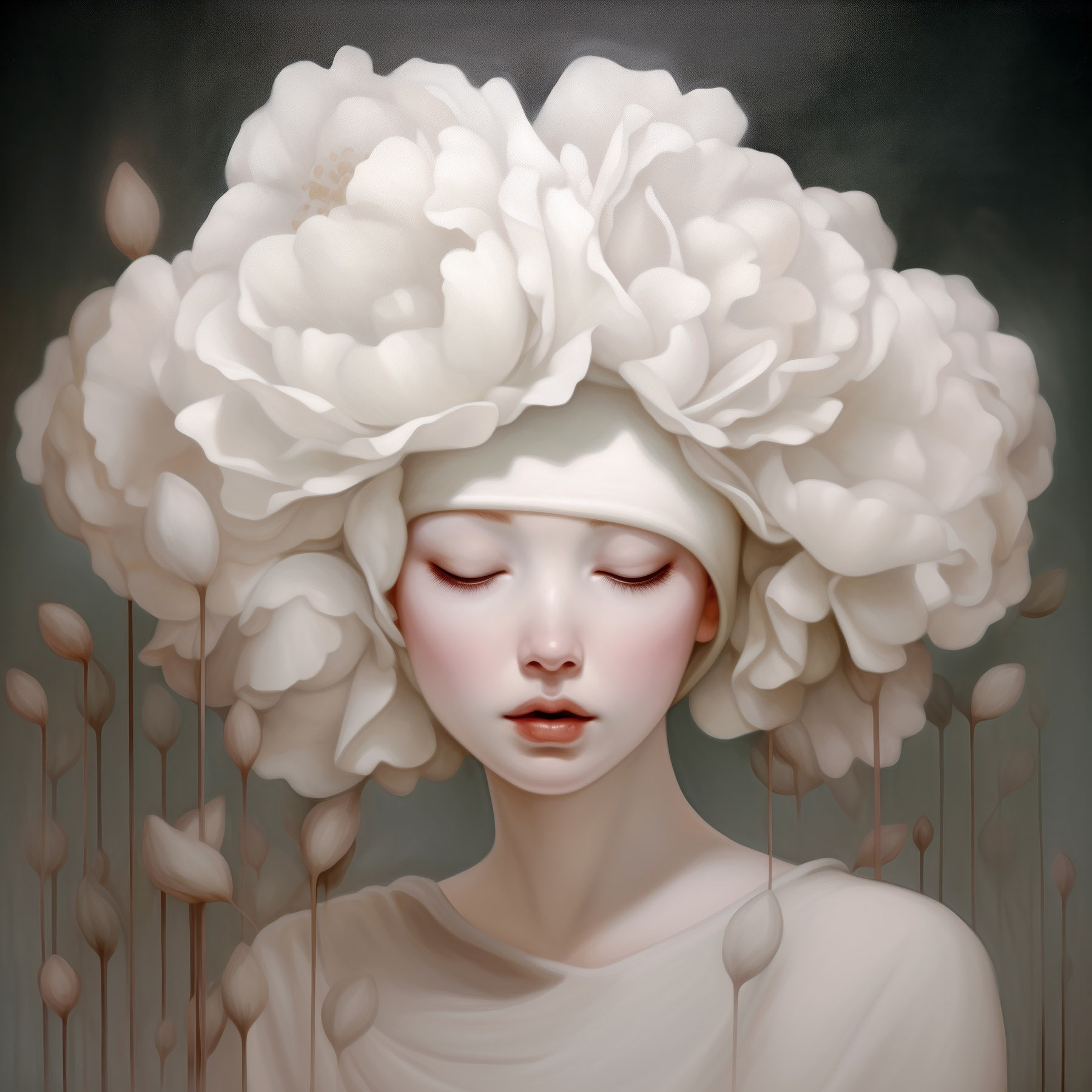 Woman with white flowers on her head