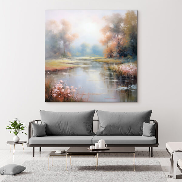 Quadri Quadri Dipinto raffigurante un fiume con alberi ed erba (COD: s43386)