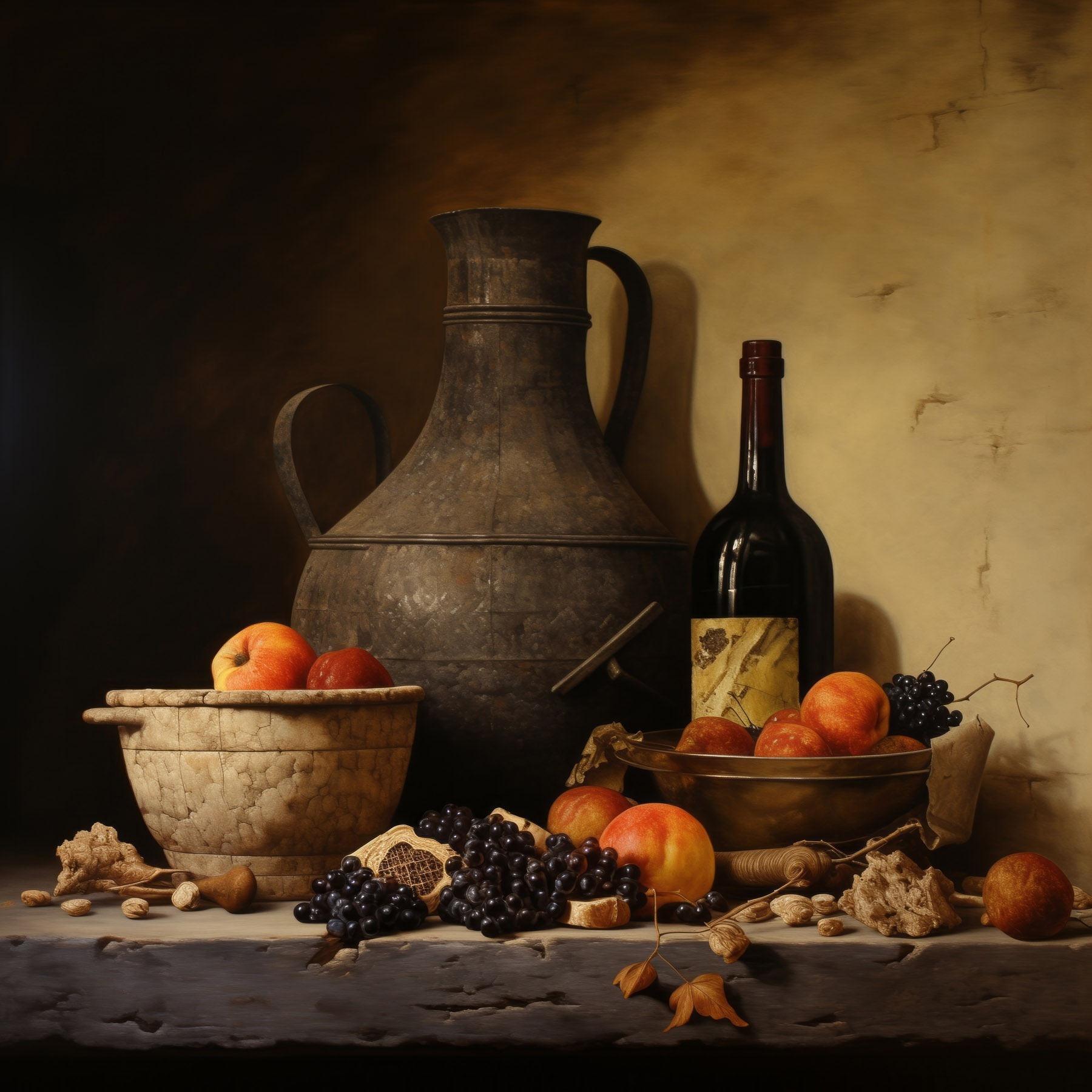 Still life with fruit and a bottle Still life with fruit and a bottle
