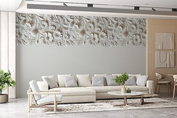 Disegno floreale bianco su una parete Disegno floreale bianco su una parete
