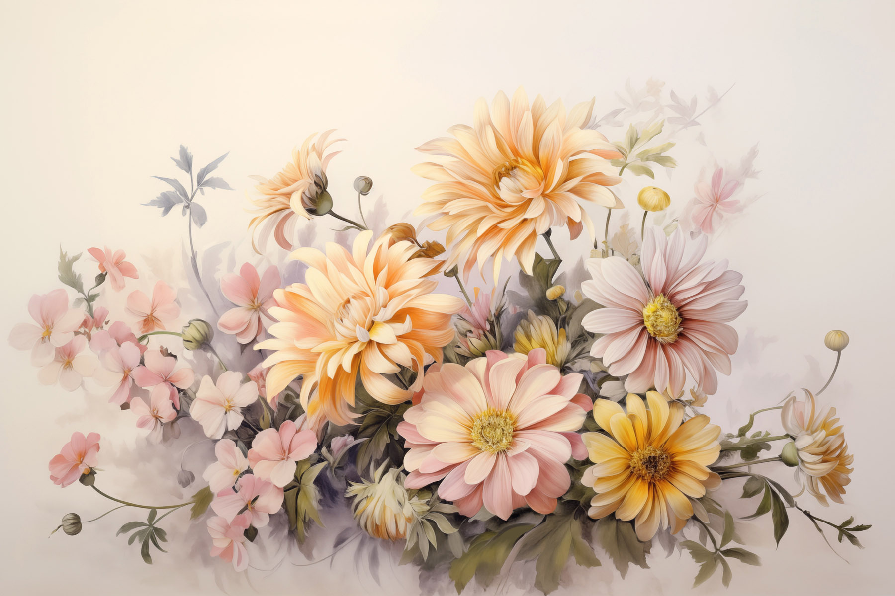 Painting of flowers on a white background Painting of flowers on a white background