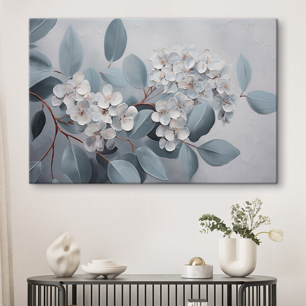 Quadri Dipinto raffigurante fiori bianchi e foglie (COD: s43391) Quadri Quadri Dipinto raffigurante fiori bianchi e foglie (COD: s43391)