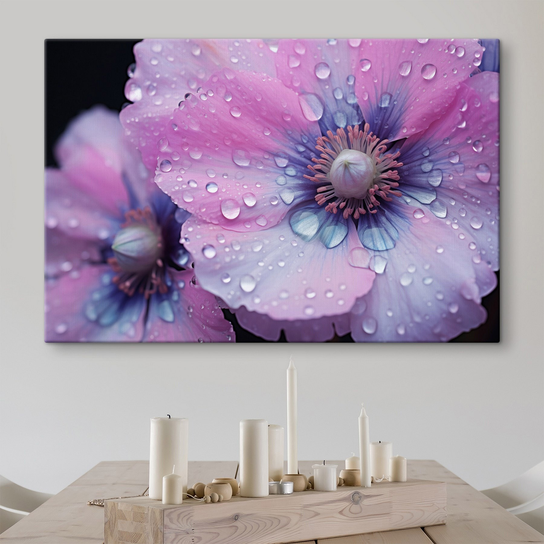 Delicate flowers adorned with water droplets
