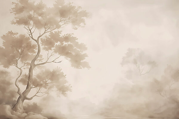 Albero nella nebbia con acqua Albero nella nebbia con acqua