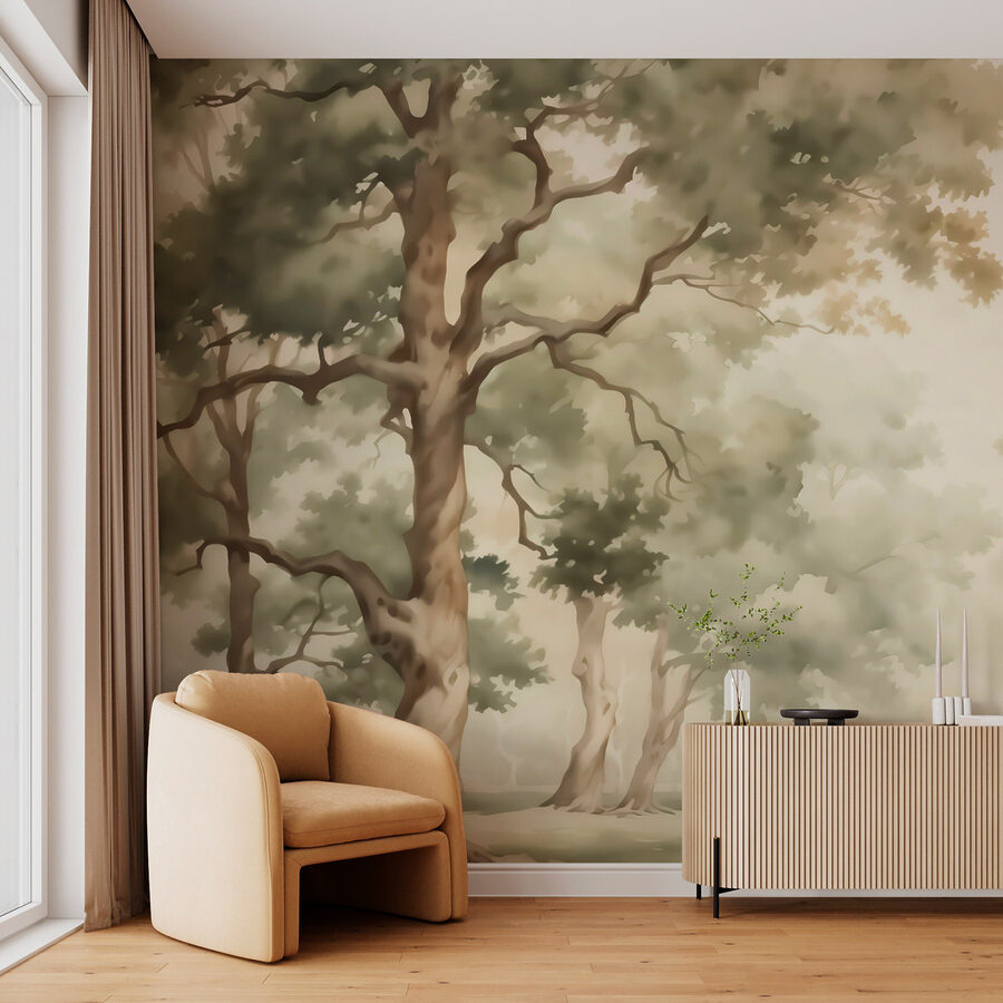 Acquerello con alberi e fiume Acquerello con alberi e fiume
