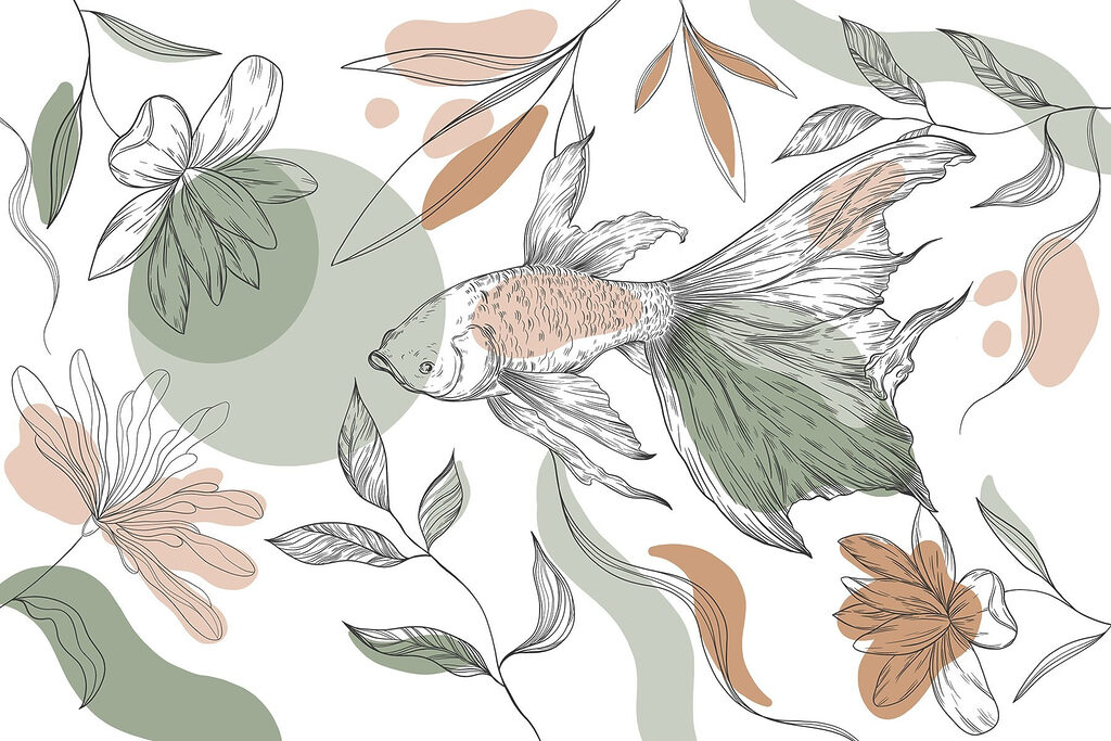 Fish and plants on a white background