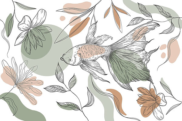 Fish and plants on a white background