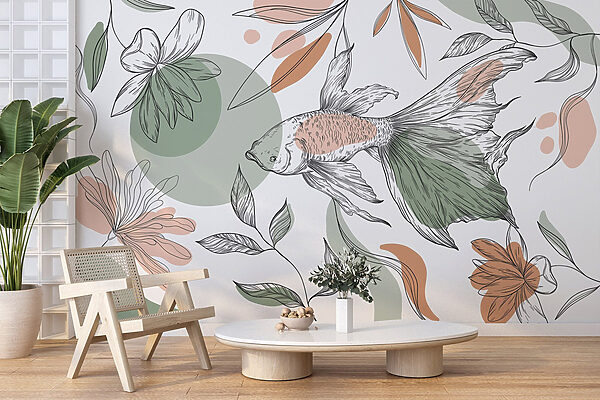 Fish and plants on a white background