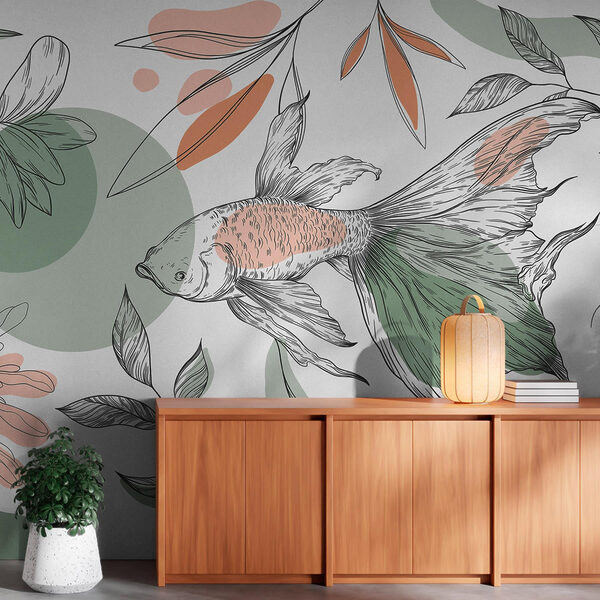 Fish and plants on a white background